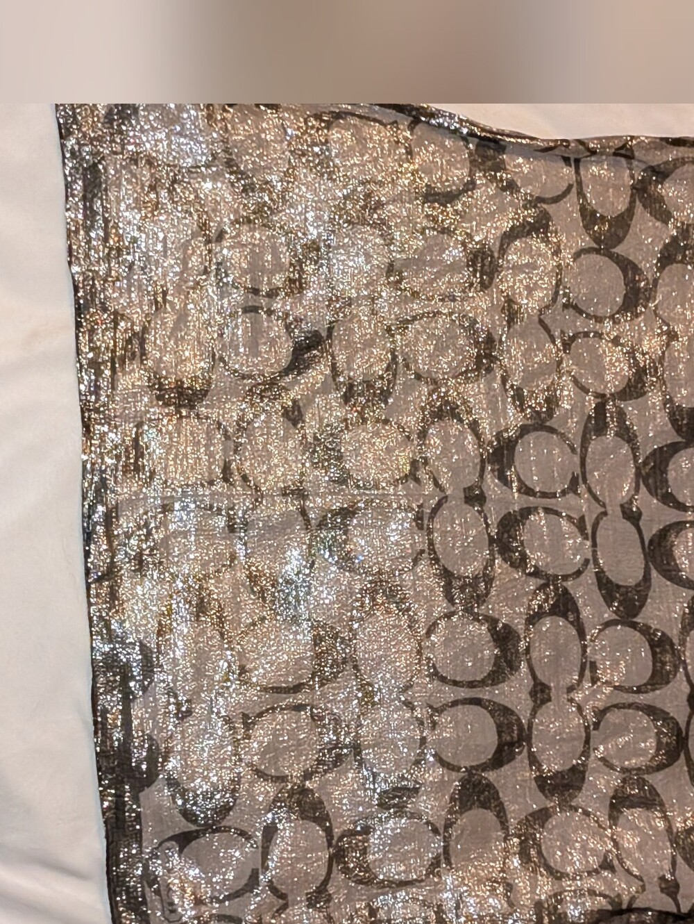 Coach Signature Metallic Sheer Scarf 20" Square Gray Silver VGC